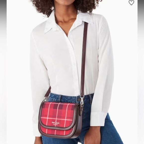 KATE SPADE Blake Plaid Saddle Bag Crossbody - Picture 1 of 13